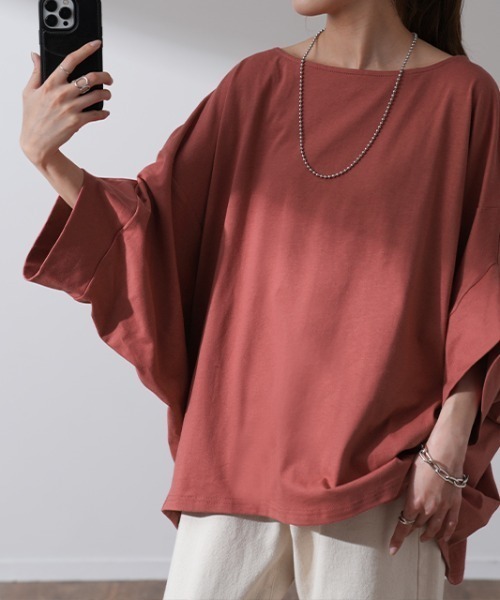 HUG.U(ハグユー)の「ドルマンキモノスリーブTシャツ(Tシャツ/カットソー・レディース・ブラック/ホワイト/ブルーパープル/ダークグレー/ミント/エンジ/モカ/オートミール・FREE)」の18枚目の写真