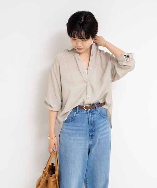 NOLLEY’S（ノーリーズ）の「《セットアップ対応》ウォッシャブルシルキーキュプラドレープシャツ（シャツ/ブラウス・レディース・ベージュ/ブラウン/チャコールグレー・38）」の21枚目の写真