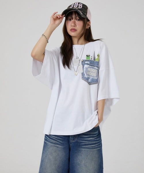 HOODHOOD（フッドフッド）の「【UNISEX】HOODHOOD／フェイクポケットＴ（Tシャツ/カットソー・レディース・ブラック/ホワイト・MEDIUM）」の13枚目の写真