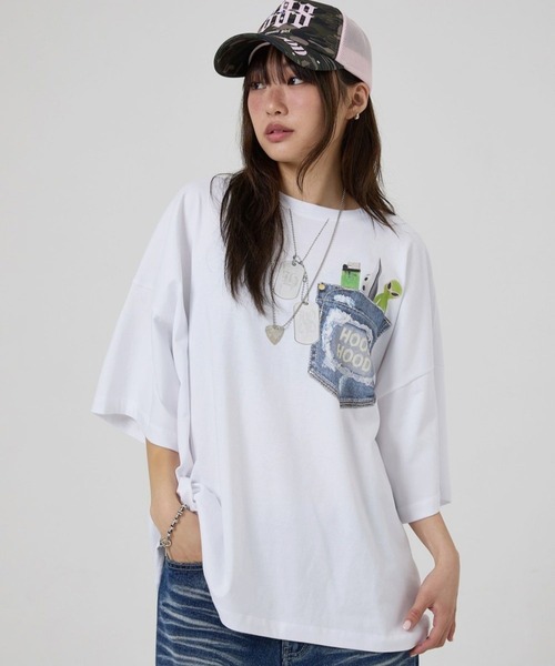 HOODHOOD（フッドフッド）の「【UNISEX】HOODHOOD／フェイクポケットＴ（Tシャツ/カットソー・レディース・ブラック/ホワイト・MEDIUM）」の15枚目の写真