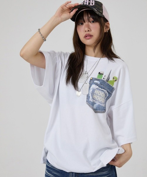 HOODHOOD（フッドフッド）の「【UNISEX】HOODHOOD／フェイクポケットＴ（Tシャツ/カットソー・レディース・ブラック/ホワイト・MEDIUM）」の16枚目の写真