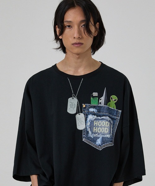 HOODHOOD（フッドフッド）の「【UNISEX】HOODHOOD／フェイクポケットＴ（Tシャツ/カットソー・レディース・ブラック/ホワイト・MEDIUM）」の4枚目の写真