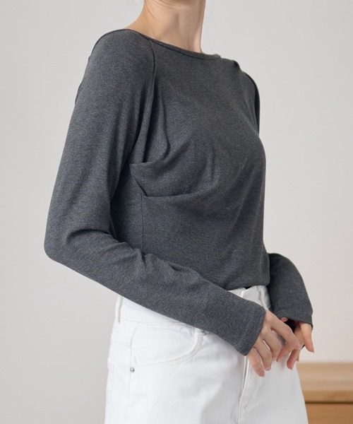 Lace Ladies（レースレディース）の「ソリッドカラー アシンメトリー オフショル 長袖 プルオーバー（Tシャツ/カットソー・レディース・ブラック/ホワイト/ダークグレー・FREE/S）」の3枚目の写真