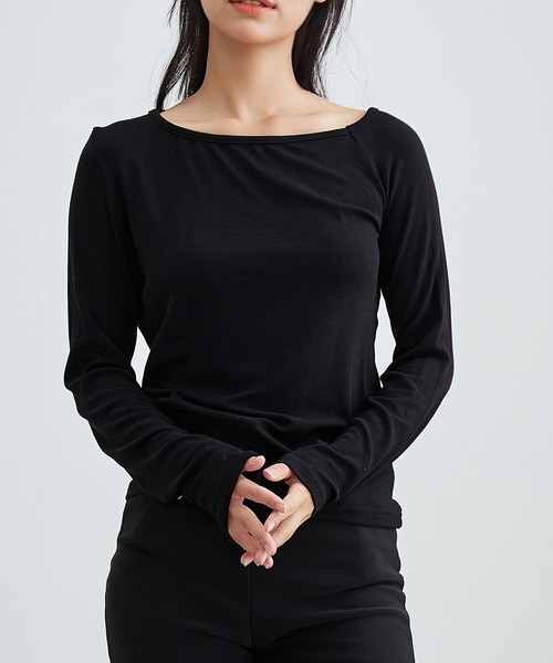 Lace Ladies（レースレディース）の「ソリッドカラー アシンメトリー オフショル 長袖 プルオーバー（Tシャツ/カットソー・レディース・ブラック/ホワイト/ダークグレー・FREE/S）」の2枚目の写真