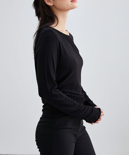 Lace Ladies（レースレディース）の「ソリッドカラー アシンメトリー オフショル 長袖 プルオーバー（Tシャツ/カットソー・レディース・ブラック/ホワイト/ダークグレー・FREE/S）」の6枚目の写真