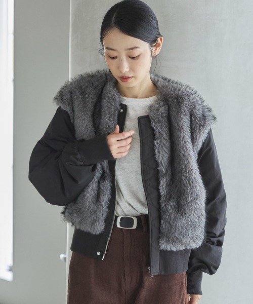 feepur(フェピュール)の「ミックスファードッキングMA-1(MA-1・レディース・ブラック/ブラウン・MEDIUM)」の9枚目の写真