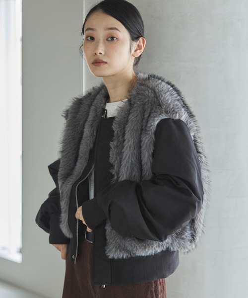 feepur(フェピュール)の「ミックスファードッキングMA-1(MA-1・レディース・ブラック/ブラウン・MEDIUM)」の10枚目の写真