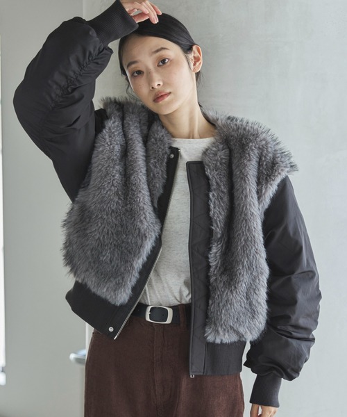 feepur(フェピュール)の「ミックスファードッキングMA-1(MA-1・レディース・ブラック/ブラウン・MEDIUM)」の11枚目の写真