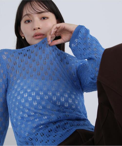 NATURAL BEAUTY BASIC(ナチュラルビューティーベーシック)の「◇【THINK NATURAL】レースニットプルオーバー(ニット/セーター・レディース・イエロー/ブルー/オフホワイト・FREE)」の1枚目の写真