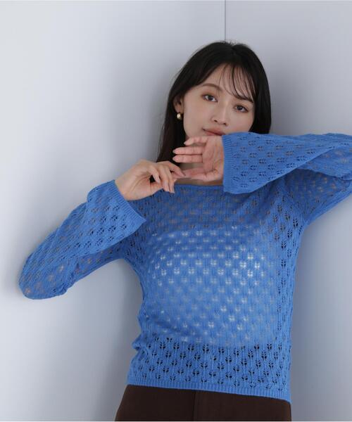 NATURAL BEAUTY BASIC(ナチュラルビューティーベーシック)の「◇【THINK NATURAL】レースニットプルオーバー(ニット/セーター・レディース・イエロー/ブルー/オフホワイト・FREE)」の5枚目の写真