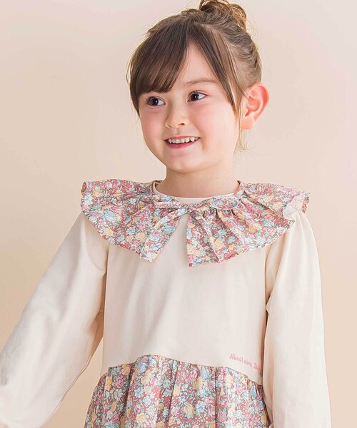 Noeil aime BeBe（ノイユエイムベベ）の「【お揃い】花柄付け襟＋花柄切り替えスムース長袖ワンピース（ワンピース・キッズ・ブルー系その他/ピンク系その他・120cm/110cm/100cm）」の20枚目の写真