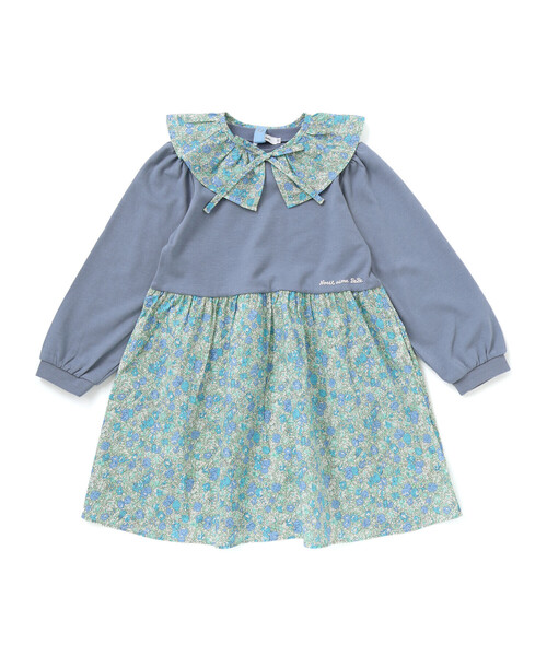 Noeil aime BeBe（ノイユエイムベベ）の「【お揃い】花柄付け襟＋花柄切り替えスムース長袖ワンピース（ワンピース・キッズ・ブルー系その他/ピンク系その他・120cm/110cm/100cm）」の22枚目の写真