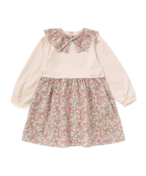 Noeil aime BeBe（ノイユエイムベベ）の「【お揃い】花柄付け襟＋花柄切り替えスムース長袖ワンピース（ワンピース・キッズ・ブルー系その他/ピンク系その他・120cm/110cm/100cm）」の12枚目の写真