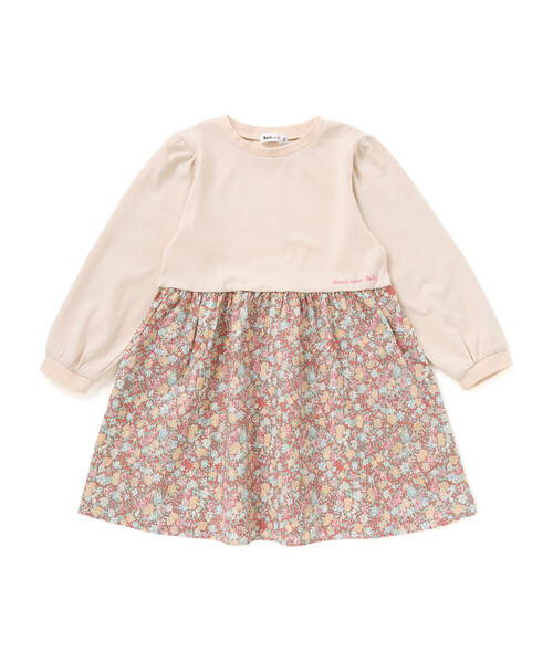 Noeil aime BeBe（ノイユエイムベベ）の「【お揃い】花柄付け襟＋花柄切り替えスムース長袖ワンピース（ワンピース・キッズ・ブルー系その他/ピンク系その他・120cm/110cm/100cm）」の13枚目の写真