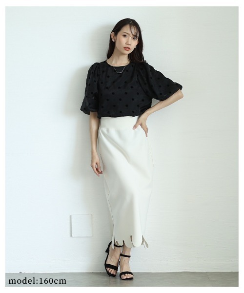 Sawa a la mode（サワアラモード）の「シアードットレイヤードパフスリーブトップス（シャツ/ブラウス・レディース・ホワイト/ブラック・FREE）」の6枚目の写真