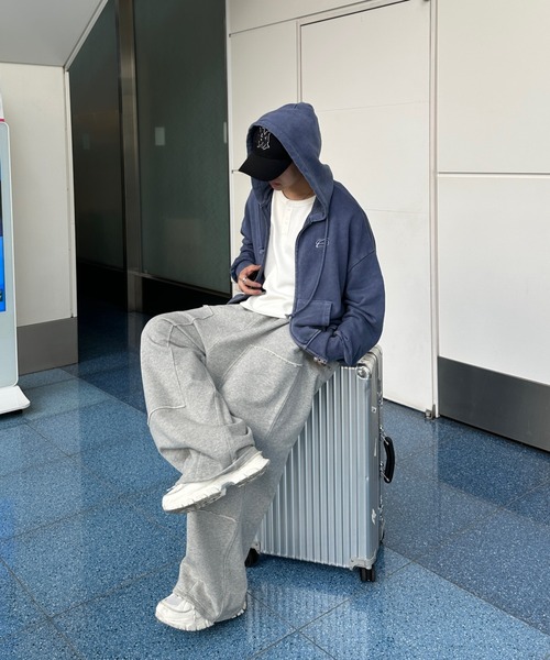 M／ADAMASTE ダブルジップショートフーディー ／短丈 ライトグレー Double Zip-Up Short Hoodie - ダブルジップショートフーディー【短丈