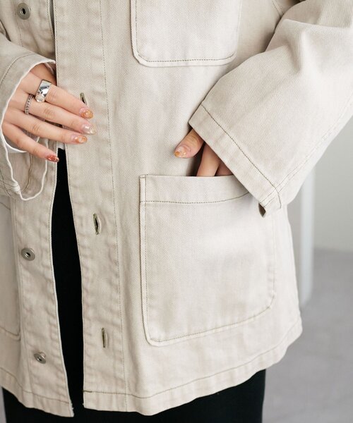 DISCOAT(ディスコート)の「【ユニセックス】Fレザーコントラストカラーカバーオール(カバーオール・レディース・チャコールグレー/ライトベージュ・FREE)」の11枚目の写真