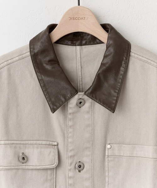 DISCOAT(ディスコート)の「【ユニセックス】Fレザーコントラストカラーカバーオール(カバーオール・レディース・チャコールグレー/ライトベージュ・FREE)」の12枚目の写真