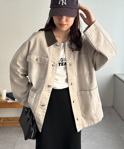 DISCOAT(ディスコート)の「【ユニセックス】Fレザーコントラストカラーカバーオール(カバーオール・レディース・チャコールグレー/ライトベージュ・FREE)」の20枚目の写真