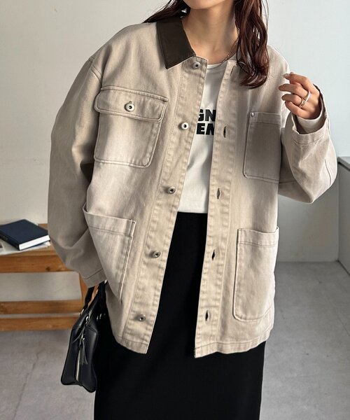 DISCOAT(ディスコート)の「【ユニセックス】Fレザーコントラストカラーカバーオール(カバーオール・レディース・チャコールグレー/ライトベージュ・FREE)」の22枚目の写真