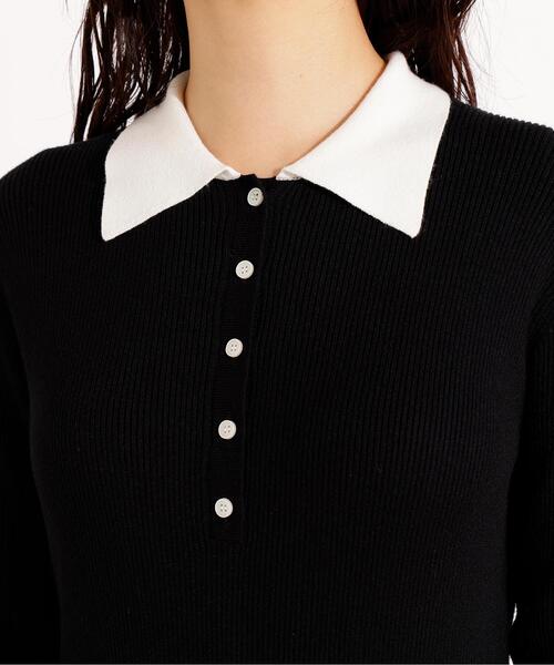 N.（N. Natural Beauty Basic）（エヌエヌナチュラルビューティーベーシック）の「襟付きニットワンピース（ワンピース・レディース・ブラック/ベージュ/レッド・MEDIUM）」の4枚目の写真