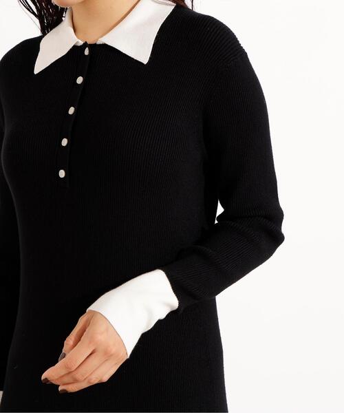 N.（N. Natural Beauty Basic）（エヌエヌナチュラルビューティーベーシック）の「襟付きニットワンピース（ワンピース・レディース・ブラック/ベージュ/レッド・MEDIUM）」の6枚目の写真
