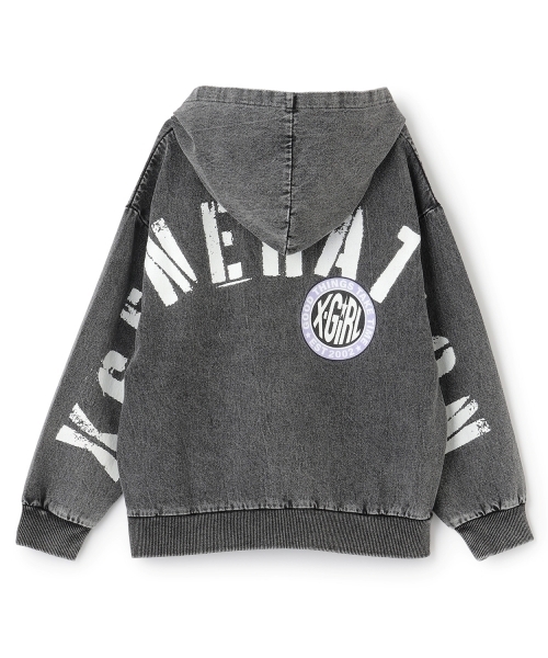 X-girl Stages（エックスガールステージス）の「バックプリントデニムフードブルゾン（ブルゾン・キッズ・ブラック/ブルー・140cm/130cm/100cm/120cm/110cm/90cm）」の3枚目の写真