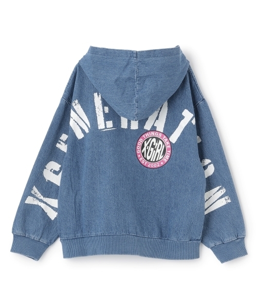 X-girl Stages（エックスガールステージス）の「バックプリントデニムフードブルゾン（ブルゾン・キッズ・ブラック/ブルー・140cm/130cm/100cm/120cm/110cm/90cm）」の4枚目の写真