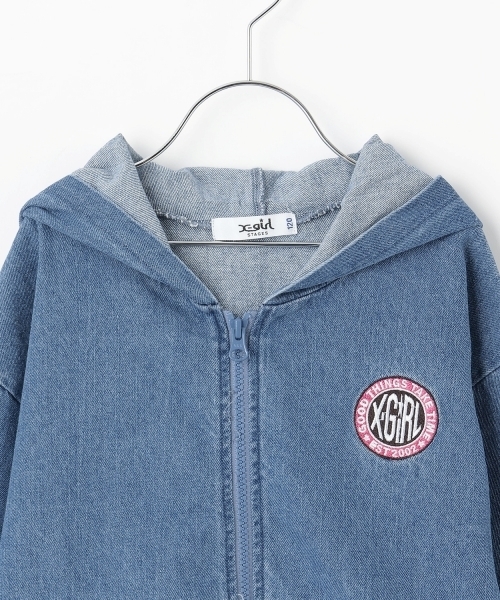 X-girl Stages（エックスガールステージス）の「バックプリントデニムフードブルゾン（ブルゾン・キッズ・ブラック/ブルー・140cm/130cm/100cm/120cm/110cm/90cm）」の5枚目の写真