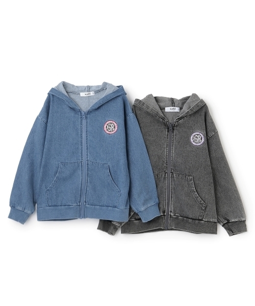 X-girl Stages（エックスガールステージス）の「バックプリントデニムフードブルゾン（ブルゾン・キッズ・ブラック/ブルー・140cm/130cm/100cm/120cm/110cm/90cm）」の9枚目の写真