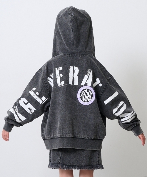 X-girl Stages（エックスガールステージス）の「バックプリントデニムフードブルゾン（ブルゾン・キッズ・ブラック/ブルー・140cm/130cm/100cm/120cm/110cm/90cm）」の14枚目の写真