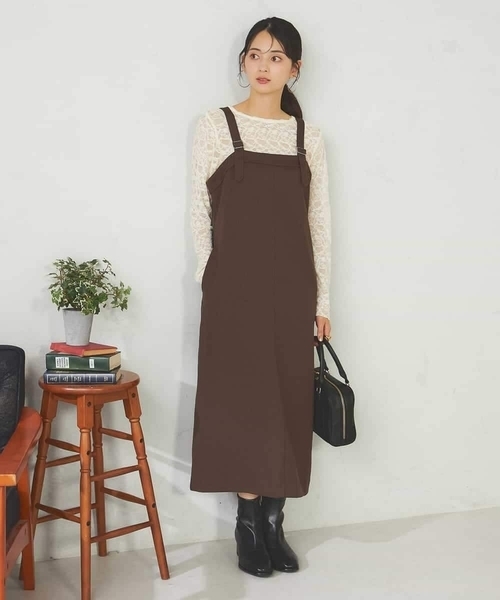 a.v.v（アーヴェヴェ）の「【洗える】Iラインサスペンダー付きジャンスカ（ワンピース・レディース・ブラック/ブラウン・38/36）」の14枚目の写真