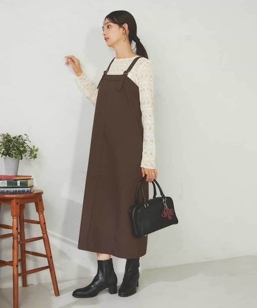 a.v.v（アーヴェヴェ）の「【洗える】Iラインサスペンダー付きジャンスカ（ワンピース・レディース・ブラック/ブラウン・38/36）」の19枚目の写真