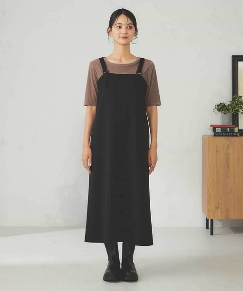 a.v.v（アーヴェヴェ）の「【洗える】Iラインサスペンダー付きジャンスカ（ワンピース・レディース・ブラック/ブラウン・38/36）」の3枚目の写真