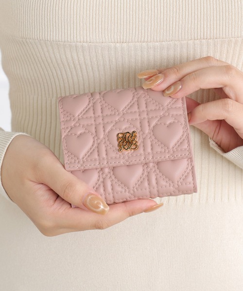 セール】三つ折り財布 ボックスコイン 3つ折り ミニ財布 ハート キルト