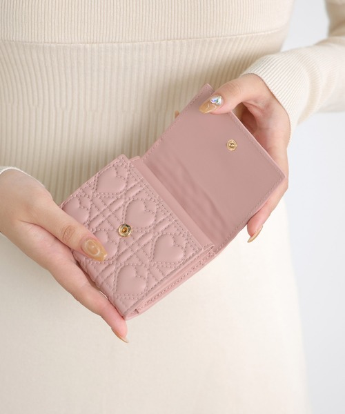 セール】三つ折り財布 ボックスコイン 3つ折り ミニ財布 ハート キルト