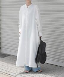 FORK&SPOON　バンドカラーダブルクロスシャツワンピース