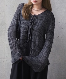 front ribbon mix knit cardigan /フロントリボンミックスニットカーディガン
