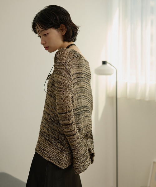 LAULEN(ローレン)の「front ribbon mix knit cardigan /フロントリボンミックスニットカーディガン(カーディガン/ボレロ・レディース・ベージュ/ブラック・FREE)」の7枚目の写真