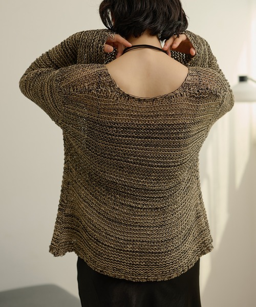 LAULEN(ローレン)の「front ribbon mix knit cardigan /フロントリボンミックスニットカーディガン(カーディガン/ボレロ・レディース・ベージュ/ブラック・FREE)」の8枚目の写真
