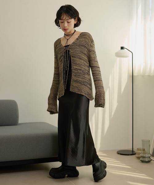 LAULEN(ローレン)の「front ribbon mix knit cardigan /フロントリボンミックスニットカーディガン(カーディガン/ボレロ・レディース・ベージュ/ブラック・FREE)」の12枚目の写真