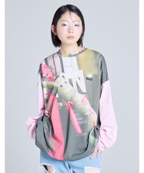 Little sunny bite（リトルサニーバイト）の「/Little Sunny Bite/photo long tee（Tシャツ/カットソー・レディース・グリーン/ピンク/ブラック・MEDIUM/SMALL）」の3枚目の写真