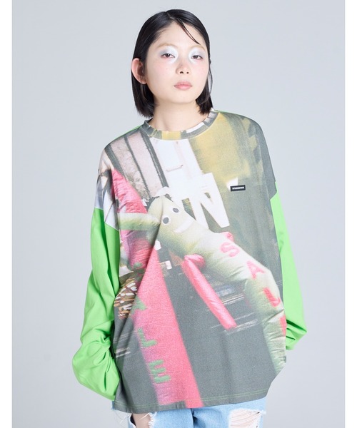 Little sunny bite（リトルサニーバイト）の「/Little Sunny Bite/photo long tee（Tシャツ/カットソー・レディース・グリーン/ピンク/ブラック・MEDIUM/SMALL）」の5枚目の写真
