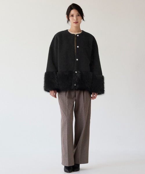 Filomo（フィローモ）の「[Filomo]ムートン調 フェイクファー ジャケット ノーカラー（ノーカラージャケット・レディース・ブラック/ベージュ・FREE）」の14枚目の写真