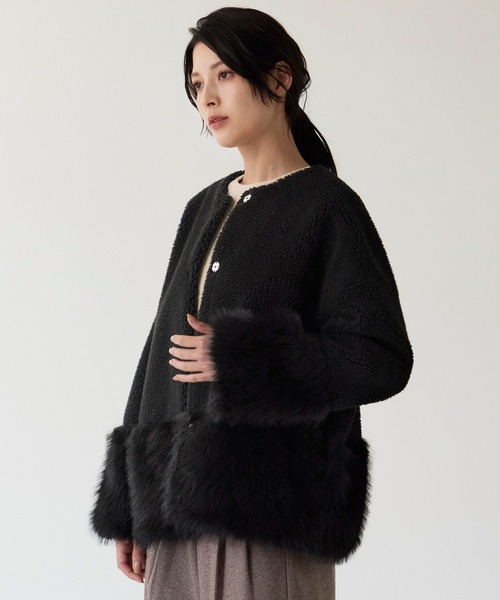 Filomo（フィローモ）の「[Filomo]ムートン調 フェイクファー ジャケット ノーカラー（ノーカラージャケット・レディース・ブラック/ベージュ・FREE）」の15枚目の写真