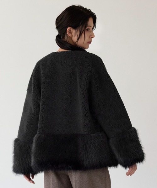 Filomo（フィローモ）の「[Filomo]ムートン調 フェイクファー ジャケット ノーカラー（ノーカラージャケット・レディース・ブラック/ベージュ・FREE）」の16枚目の写真