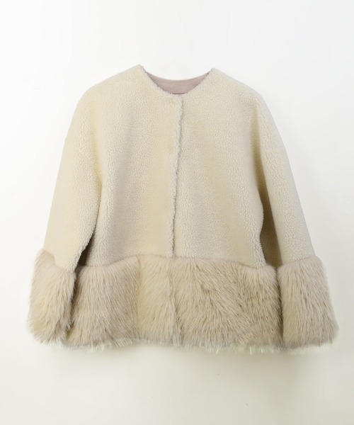 Filomo（フィローモ）の「[Filomo]ムートン調 フェイクファー ジャケット ノーカラー（ノーカラージャケット・レディース・ブラック/ベージュ・FREE）」の11枚目の写真