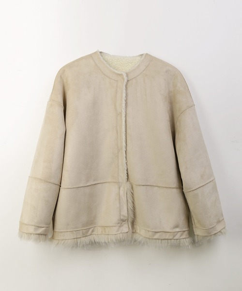 Filomo（フィローモ）の「[Filomo]ムートン調 フェイクファー ジャケット ノーカラー（ノーカラージャケット・レディース・ブラック/ベージュ・FREE）」の12枚目の写真