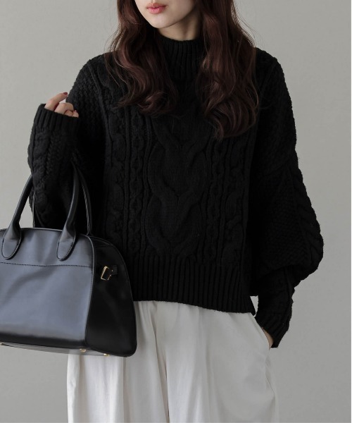AMELY(エミリー)の「ボリュームスリーブケーブルニット(ニット/セーター・レディース・モカ/ブラック/ベージュ系/グレー・フリー)」の18枚目の写真