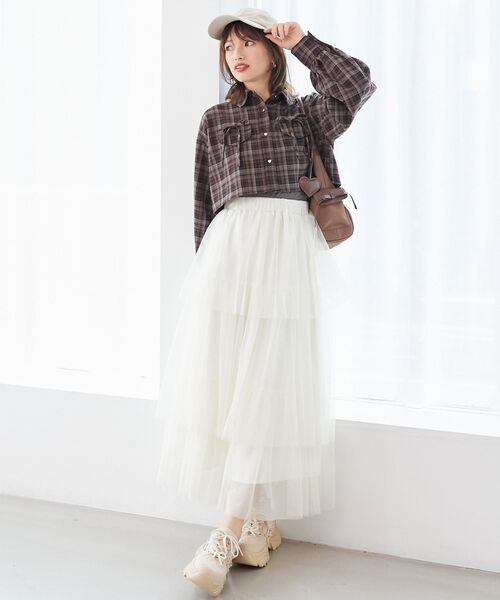 MAJESTIC LEGON(マジェスティックレゴン)の「ティアードスカート(スカート・レディース・ブラック/アイボリー/ライトグレー・SMALL/MEDIUM)」の5枚目の写真